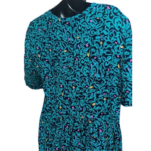 Vintage beautiful More Jazz Teal Green Paisley Floral Rayon Maxi Dress Oversized - Picture 5 of 10